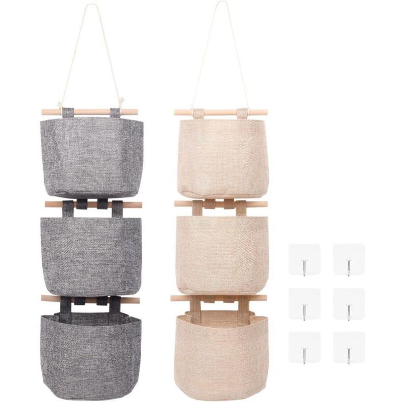 Wandmontierte Aufbewahrungstasche Mit 6 Fächern – Wasserdichter Organizer Aus Verstärktem Gewebe, Grau Und Beige, Für Schlafzimmer Oder Kleiderschrank