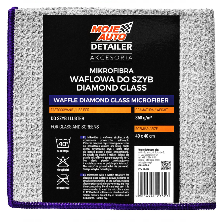023623 Moje Auto - Detailer Waffel-mikrofasertuch Für Fenster, Diamantglas, 370 G/m², 40 X 40 Cm, Grau