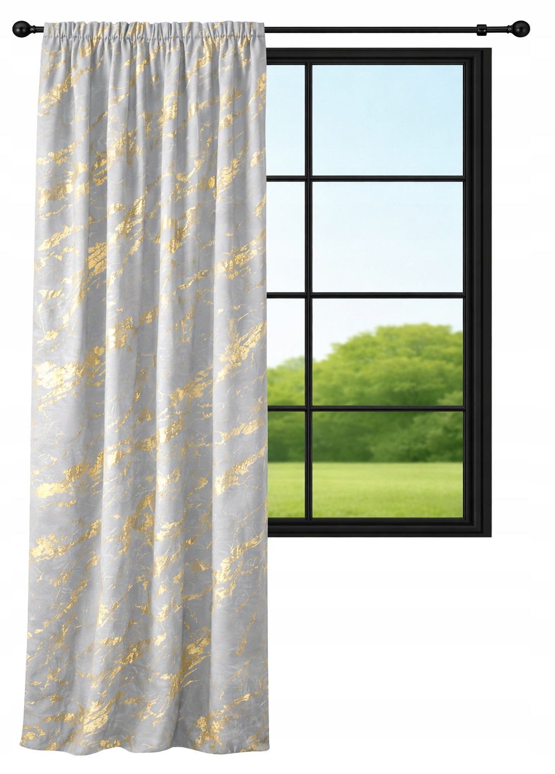 Samtvorhang 140x230 Marmorgrau Mit Goldmuster