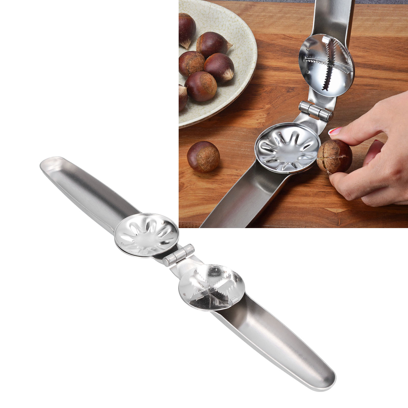 Nussknacker Aus Edelstahl 304 – Nussknacker, Nussknacker, Nussknacker, Stechpalme Und Kastanien, Küchenhelfer Aus Edelstahl 304, 17,3 Cm, Silber, 2-teiliges Set (1 Knacker + 1 Klaue)