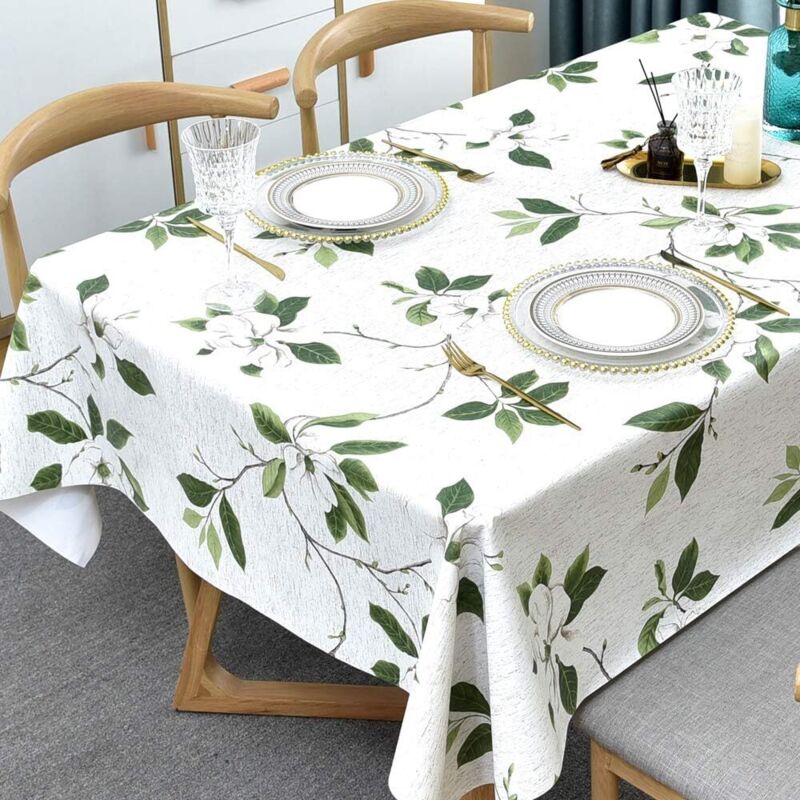 Waschbare Pvc-kunststoff-tischdecke. Wasserdichter Rechteckiger Tischschutz Für Küche, Picknick, Draußen, Drinnen (137 X 180 Cm, Grüne Blätter)
