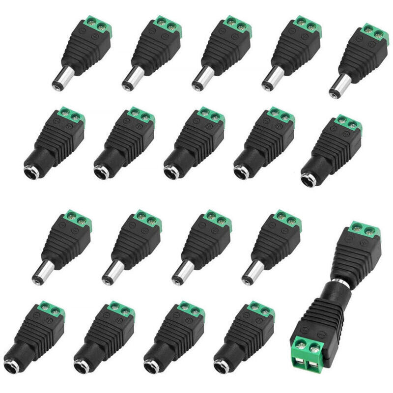 12-v-gleichstrom-stromanschluss (5,5 X 2,1 Mm, Stecker/buchse) – 10 Paare Mit Schraubklemmen Und Stecker-/buchsenadapter