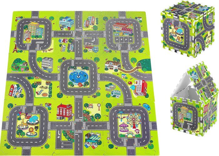 Moby-system Spielmatte Baby 90 X 90 X 1 Cm - Puzzlematte - Spielmatte 9 Teile Aus Geruchlosem Eva-schaum - Autorennbahn