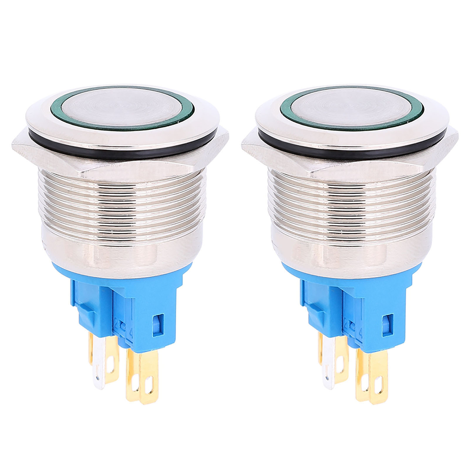 Ip65 22-mm-reset-taster – 6-poliger Drucktaster, 12–24 V Dc – 2 Stück – Grüner Leuchtring