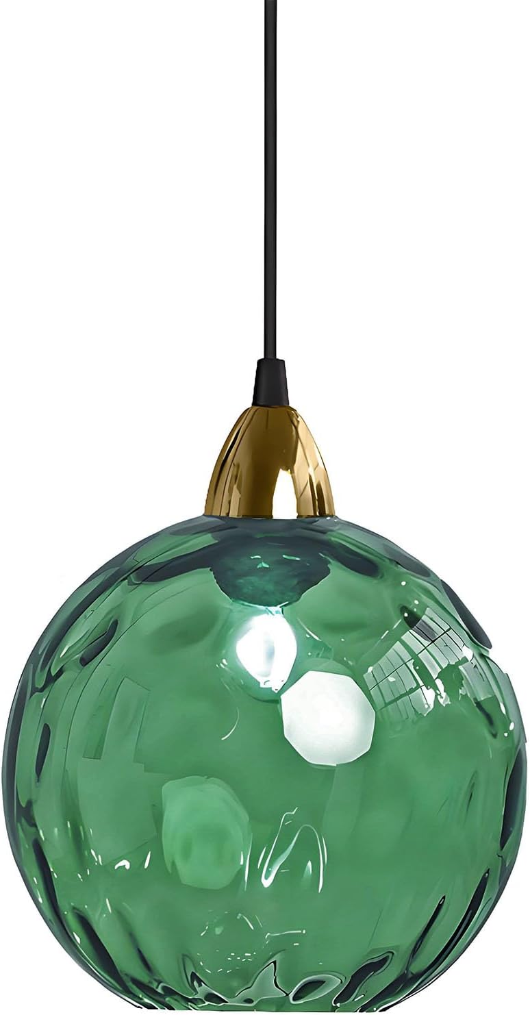 Industrielle, Kugelförmige Glaspendelleuchte (20 Cm/7,9 Zoll), E27-fassung, Goldfarben, Mit Gewelltem Glasschirm, Für Esszimmer (grün, 20 Cm) [energieklasse E]