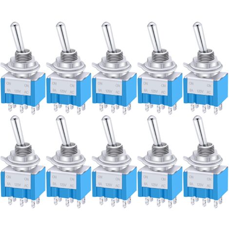 Packung Mit 10 Dpdt-2-positionen-kippschaltern, 125 V Ac, 6 A, Ein/ein, 6 Anschlüsse, Mts-202