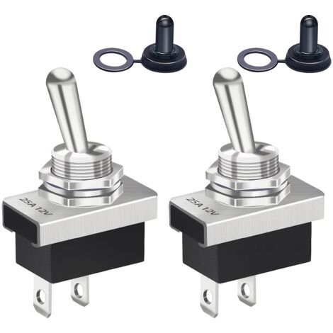 2er-pack Spst Ein/aus 2-positionen-kippschalter, 12 V 25 A, Mit Wasserdichter Kappe Für Autos Kn3d-101