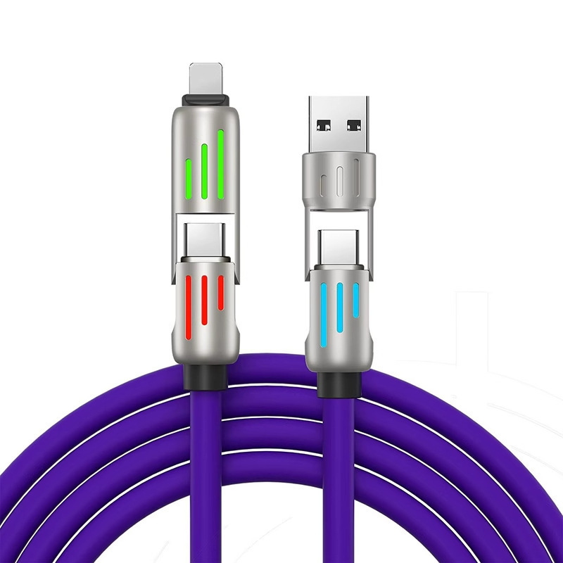 Chubby 240w Usb-c-kabel, 4-in-1-ladekabel (2 M) Mit Leuchte, Usb-a/c-auf-c/l-ladekabel Für Iphone 16, 15, 14 Pro Max/macbook/ipad Pro/samsung S24, Lila