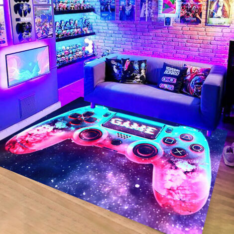 Moderner 3d-gamer-teppich Mit Controller-motiv Für Teenager-jungen, Rutschfester Wohnzimmerteppich, Graffiti-spielkonsolen-dekor, 80 X 120 Cm – Neon – 3er-set
