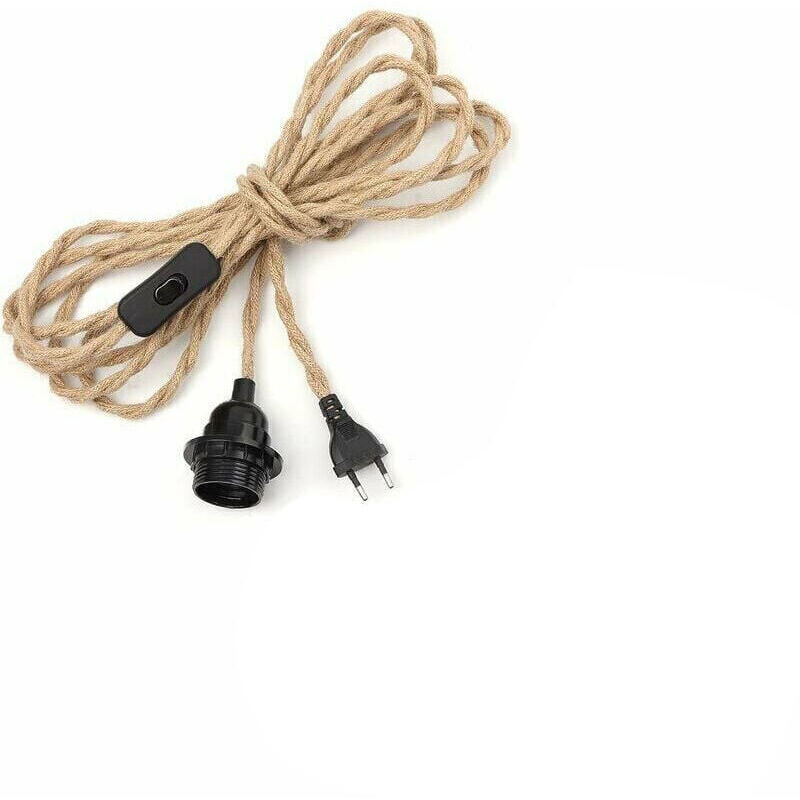 3 M Langes Hanfseil-kronleuchterkabel, E27-fassung Mit Schalter Und Kabel, Glühbirnenkabel, Für Diy-industrie-pendelleuchten, Kronleuchterfassung Im Vintage-stil, Elektrokabel