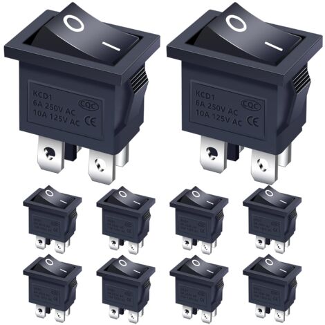Packung Mit 10 Dpst-4-pin-wippschaltern, 2 Positionen Ein/aus, 6 A, 250 V Ac, Für Autos, Lkw, Boote Und Haushaltsgeräte Kcd1-4-201-bk