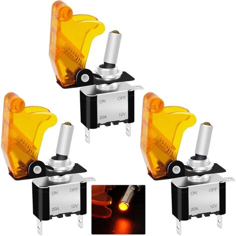 Packung Mit 3 Spst Ein/aus-kippschaltern 12v 20a Hohe Belastbarkeit Für Rennwagen, Mit Gelber Led, 3 Pins Und Wasserdichter Schutzabdeckung (asw-07dyymz).