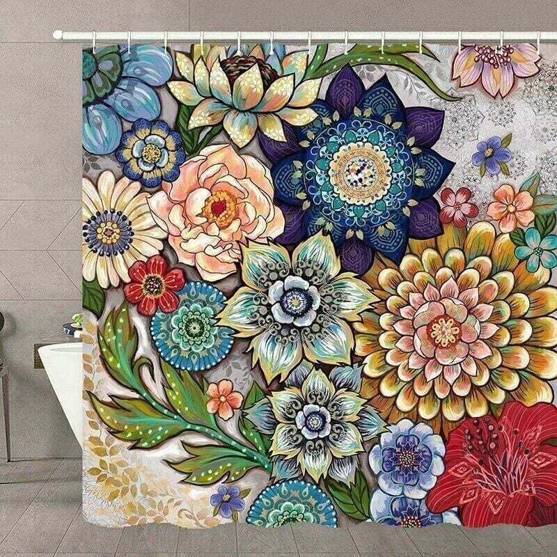 Mehrfarbiger Duschvorhang Mit Blumenmuster, 180 X 200 Cm, Aus Wasserdichtem, Schimmelresistentem Und Waschbarem Material, Inklusive 12 Ringen