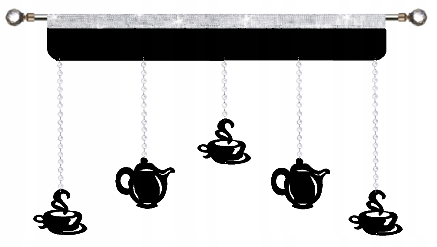 Durchbrochener Küchenvorhang, Girlande, Glamour-kaffeekanne, 150-cm-tassen