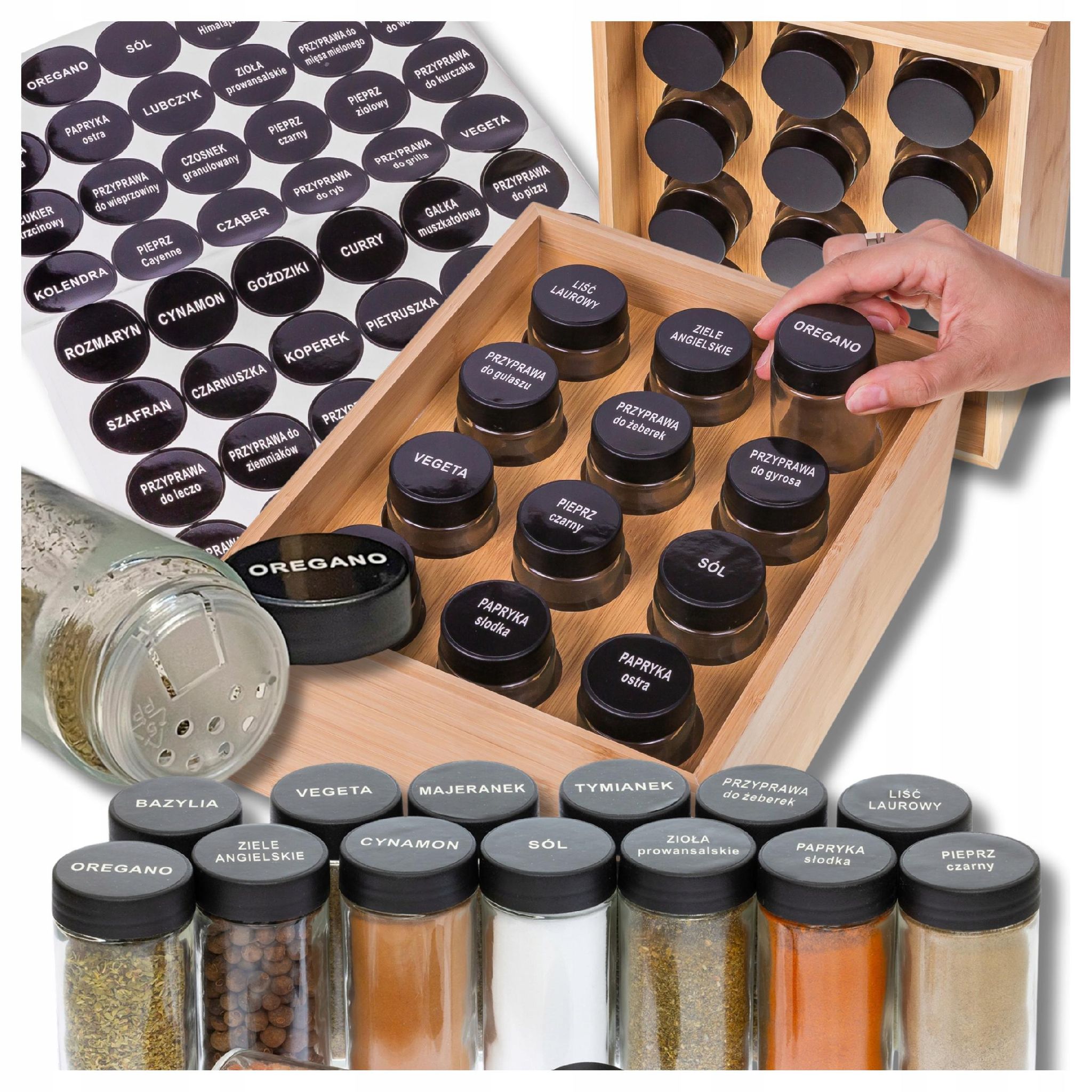 Organizer-set Mit 12 Gläsern Für Gewürzständer Und Etiketten (48 Stück)