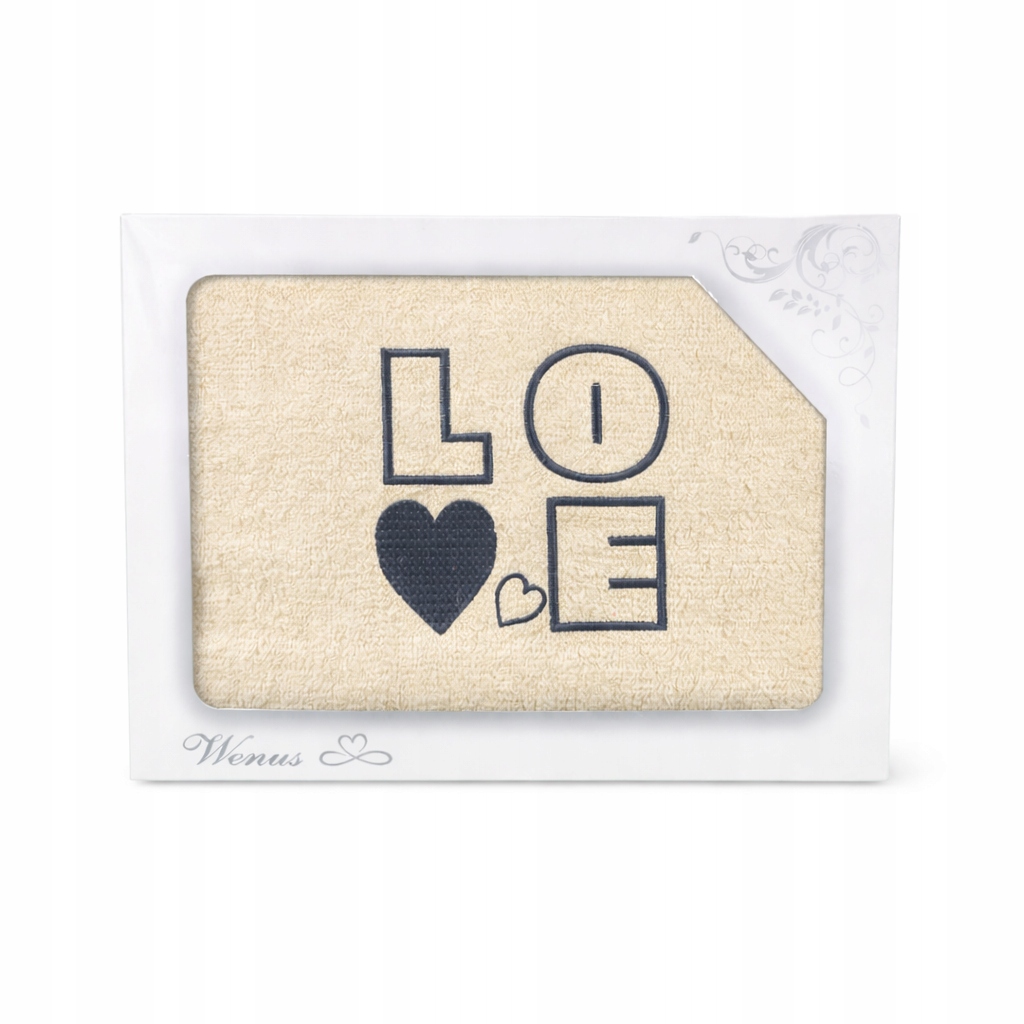 Cremefarbenes Baumwollhandtuch Mit „love“-stickerei, Geschenkbox