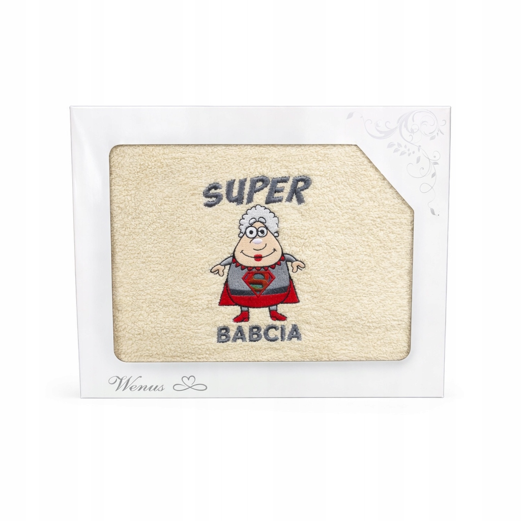Handtuch Mit Stickerei „super Oma“, 70 X 140 Cm, Cremefarben
