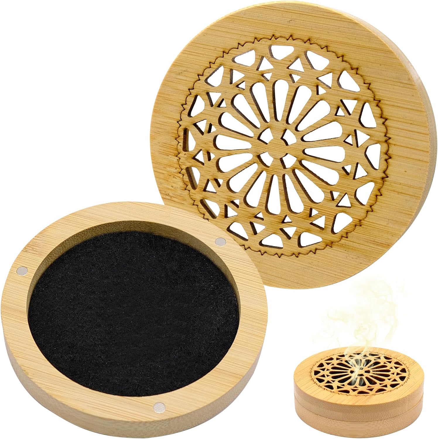 2-teiliger Duftstein Für Ätherische Öle, Aromatherapie-diffusor Aus Bambus Mit Räucherbox, Tragbar Für Schlafzimmer, Badezimmer, Auto Und Reisen, Natürlicher Aroma-diffusor