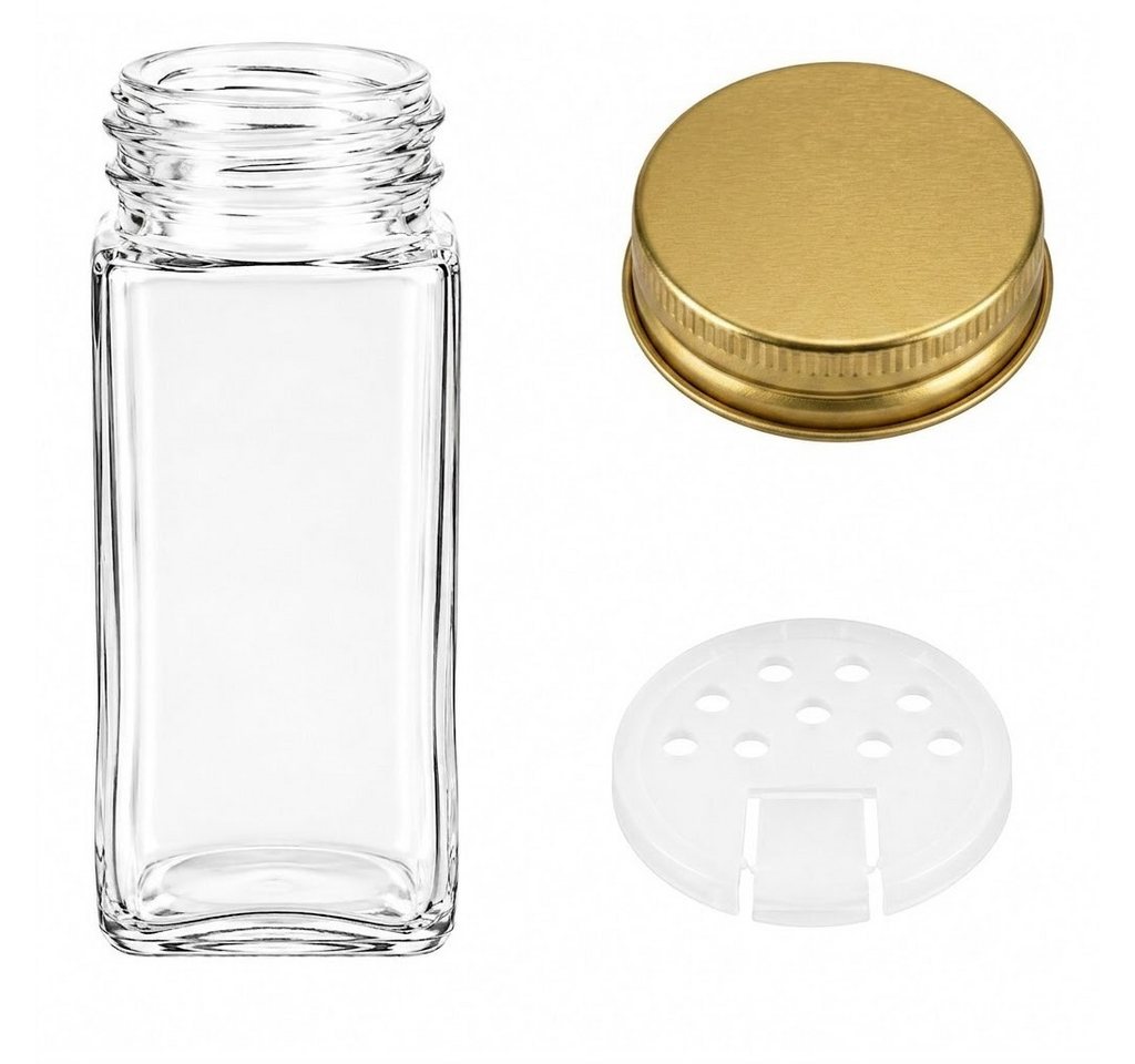 Set Mit 24 Gewürzgläsern Aus Glas, Goldener Organizer Bild 3