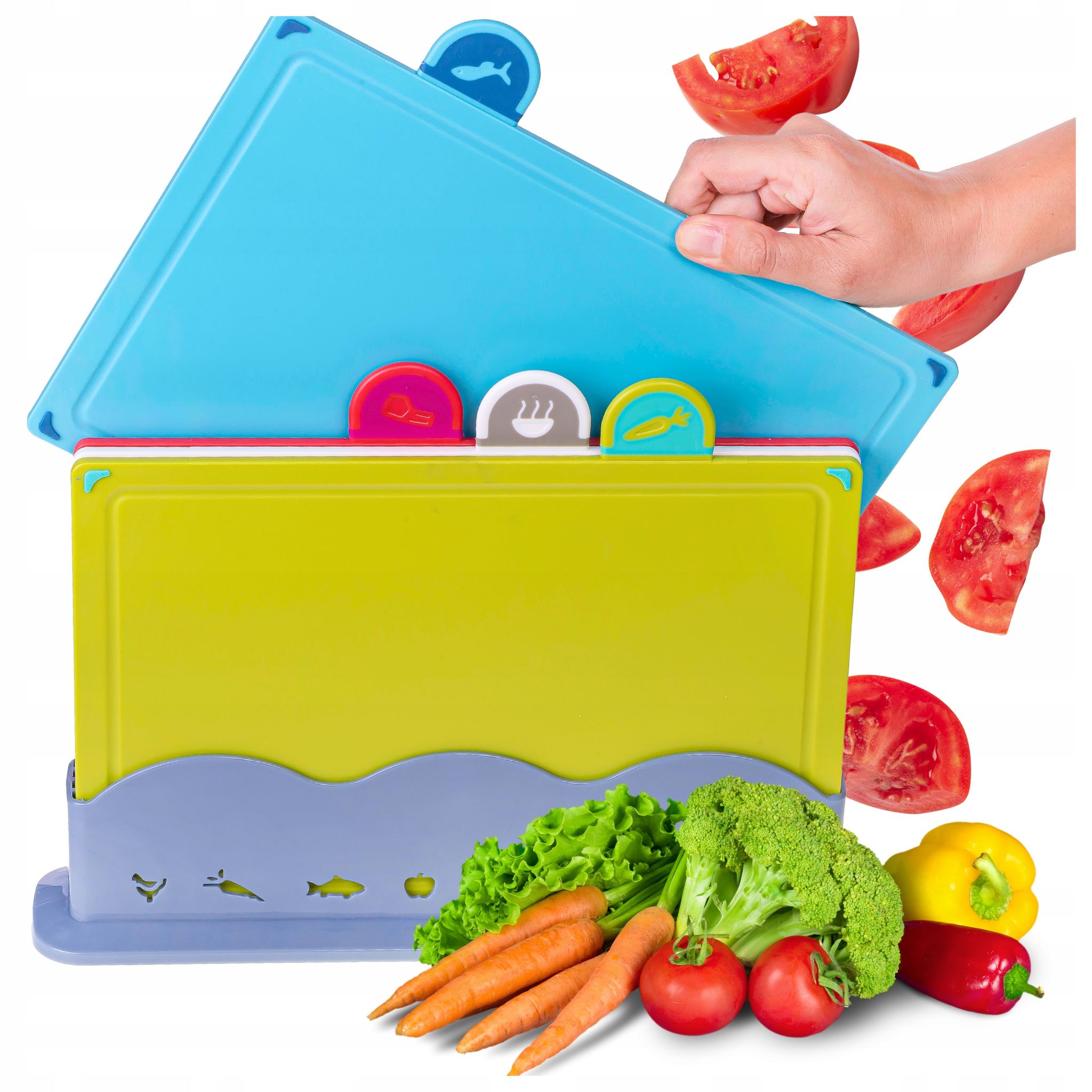 4-in-1-set Aus Kunststoff-schneidebrettern Für Fleisch, Gemüse, Fisch Und Obst