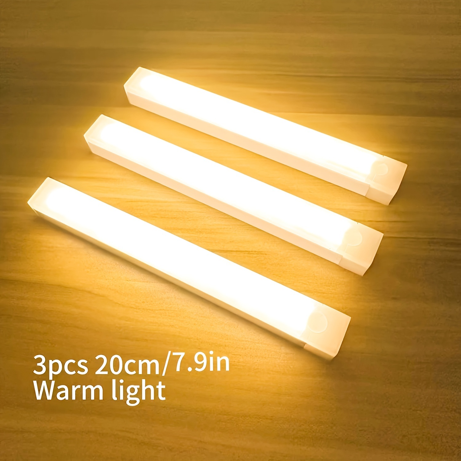 Schrankleuchten 20 Cm (3er-pack), Schranklichtleiste Mit Bewegungssensor, Unterbauleuchte, Küchen-led-leuchte, Wiederaufladbar, Geeignet Für Kleiderschränke, Küchen, Treppen, Warmes Licht.