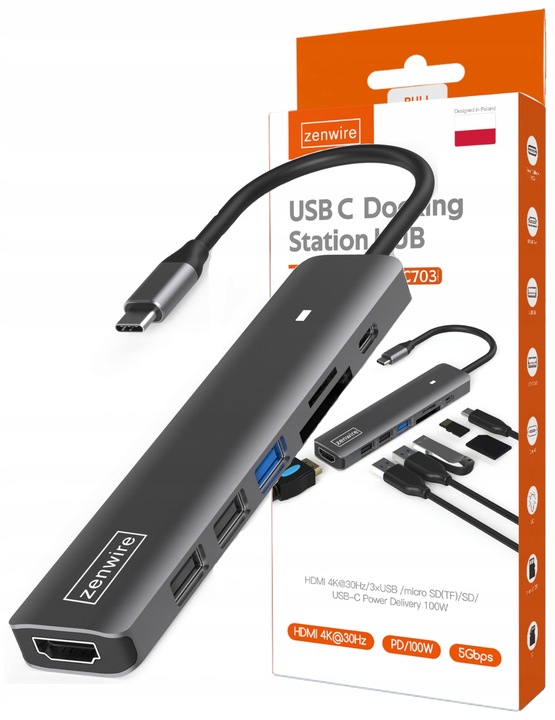 Hub-adapter Usb-c 7in1 Hdmi 4k Usb 3.0 Sd Pd Kompatibel Mit Macbook M1 M2 M3 Led Zenwire Bs-hc703