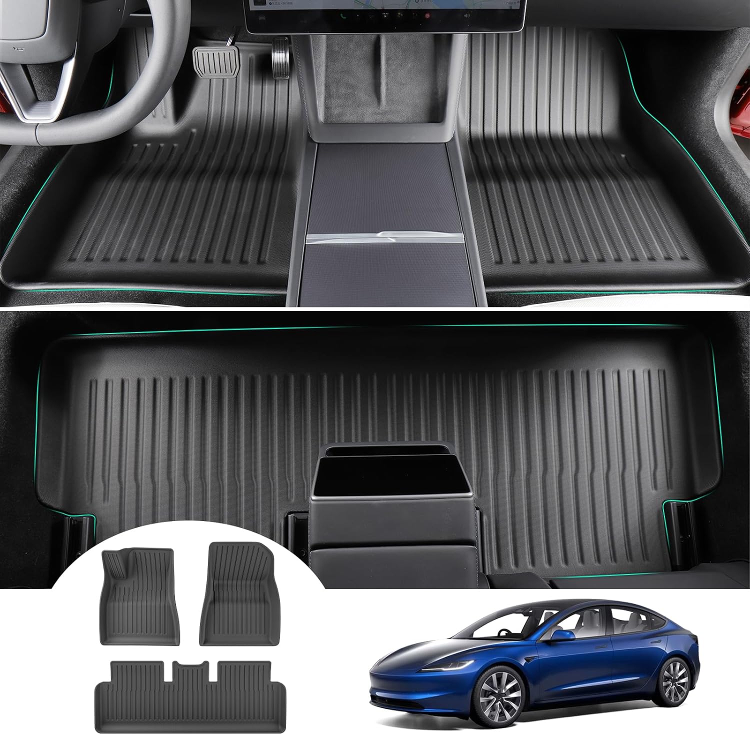 [neu 2026] Tesla Model 3 2024 2025 Fußmatten, Model 3 Highland Tpe-gummimatten, Ganzjahresschutz, Original 3d-scan, Extra Hoher Rand (6–10 Cm), Leicht Zu Reinigen