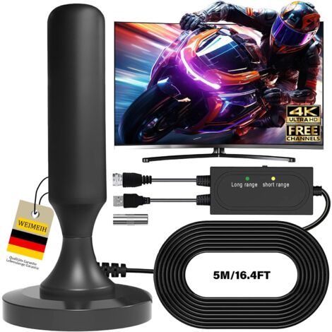 Leistungsstarke Zimmerantenne, 2025 Hdtv-zimmerantenne Mit Magnetfuß – Kostenlose Lokale Sender, 420 Km Reichweite, 360°-empfang, Kompatibel Mit 4k- Und 1080p-fernsehern