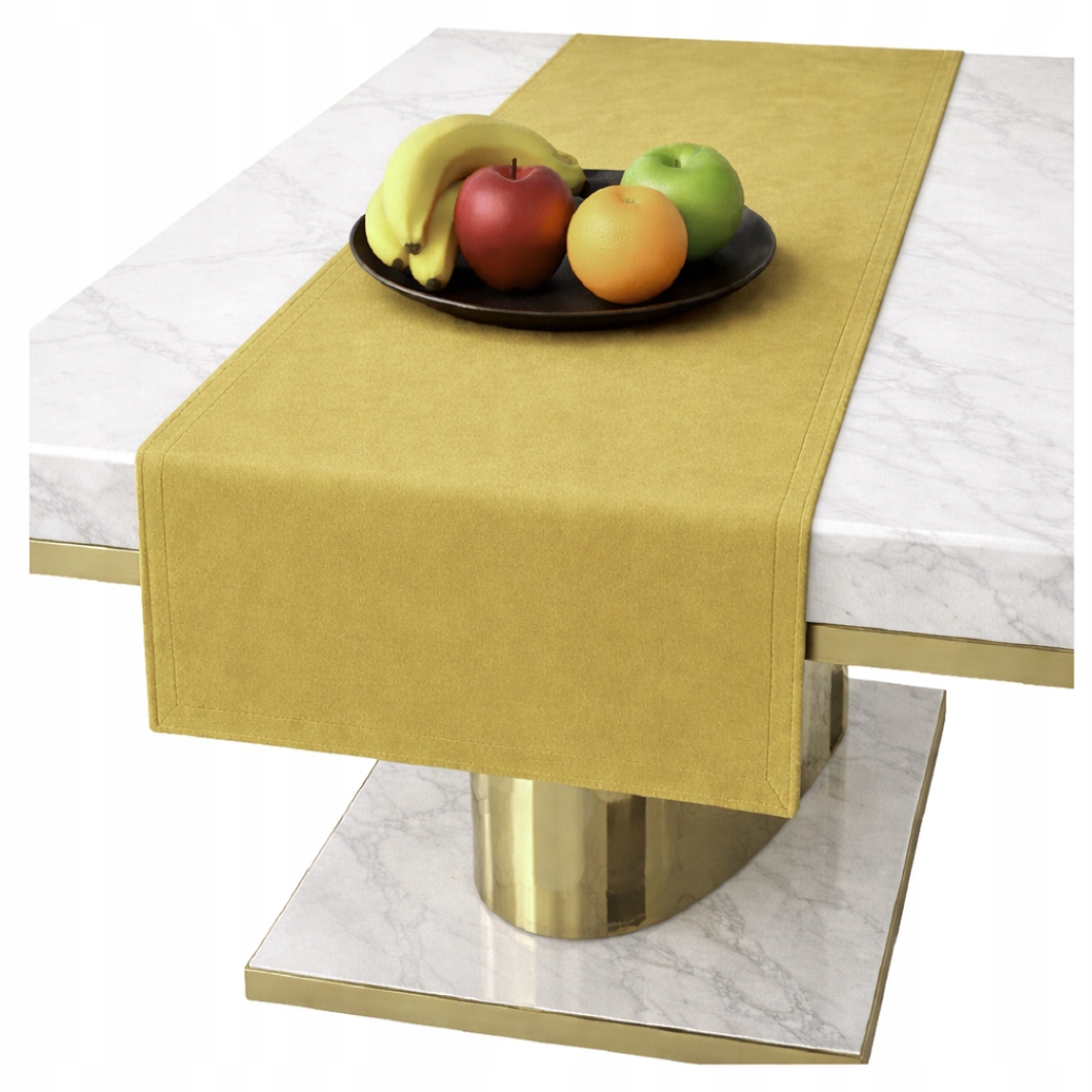 Senfgelber Samttischläufer Für Einen 40x140 Cm Großen, Klassischen, Glatten Und Glamourösen Samttisch
