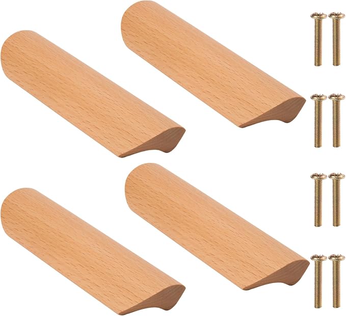 4-teiliges Möbelgriff-set Aus Holz, Schubladengriffe, Küchentürknöpfe, Schrankgriffe Aus Holz Für Küche, Kleiderschrank, Kommode, Schublade, 96 Mm Lochabstand (buche)