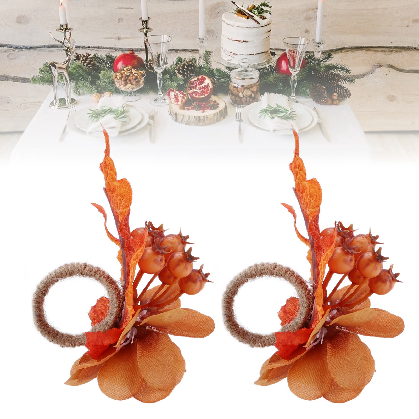 [serviettenring-set] [2 Stück] [kunstblumen-dekoration Mit Künstlichen Blumen Und Hanfseil] Für Hochzeiten, Jubiläen, Partys, Weihnachten Und Silvester