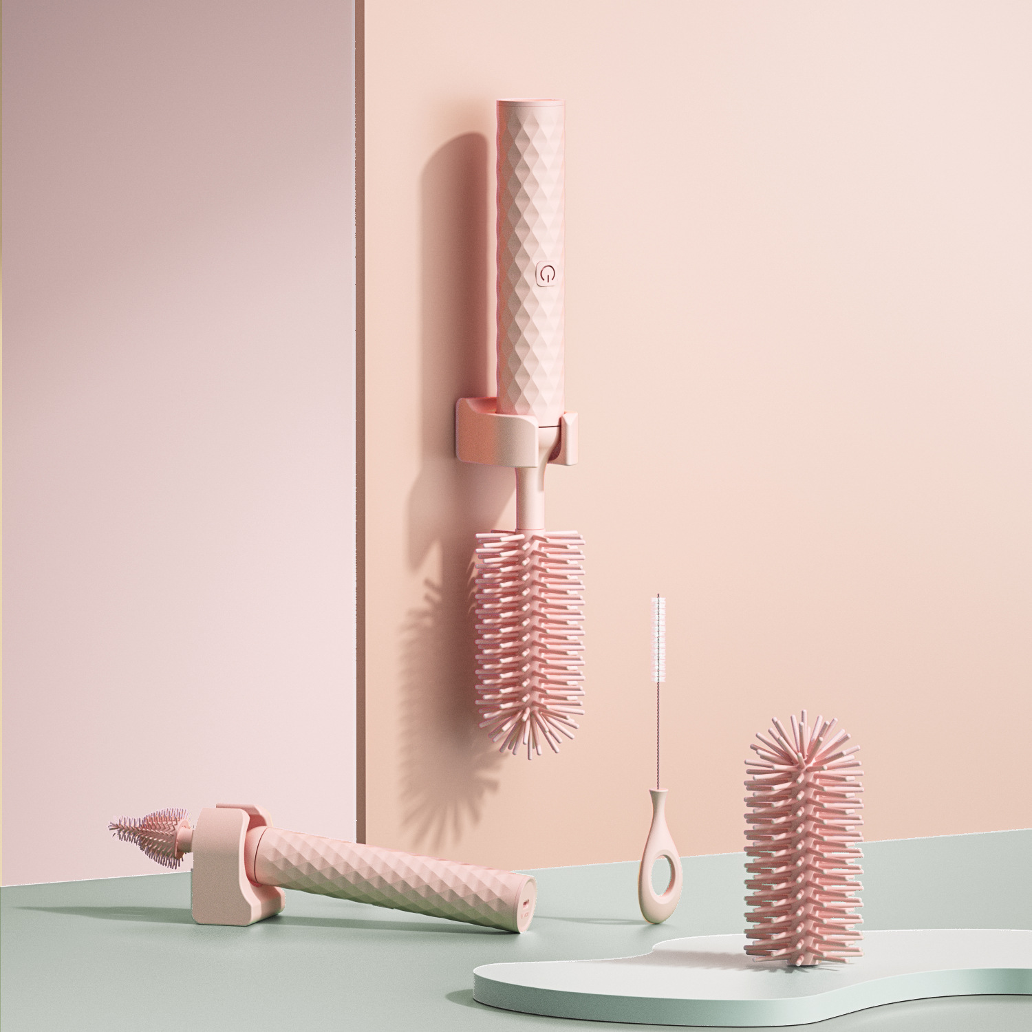Elektrische Babyflaschen-reinigungsbürste Mit Drei Bürstenköpfen, Becher-reinigungsbürste (rosa)