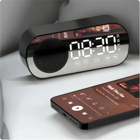 Digitaler Wecker, Kabelloser Bluetooth-lautsprecher, Fm-radio, Subwoofer, Musikplayer (rosa)