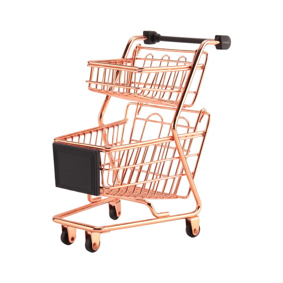 Doppelstöckiger Einkaufswagen, Schmiedeeiserner Supermarktwagen, Aufbewahrungskorb Aus Roségoldenem Metall