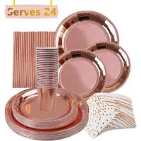 146-teiliges Einweggeschirr-set In Roségold, Bestehend Aus Robusten Speisetellern, Pappbechern Und Servietten Sowie Dekorativen Strohhalmen, Für Geburtstage, Hochzeiten Und Babypartys.
