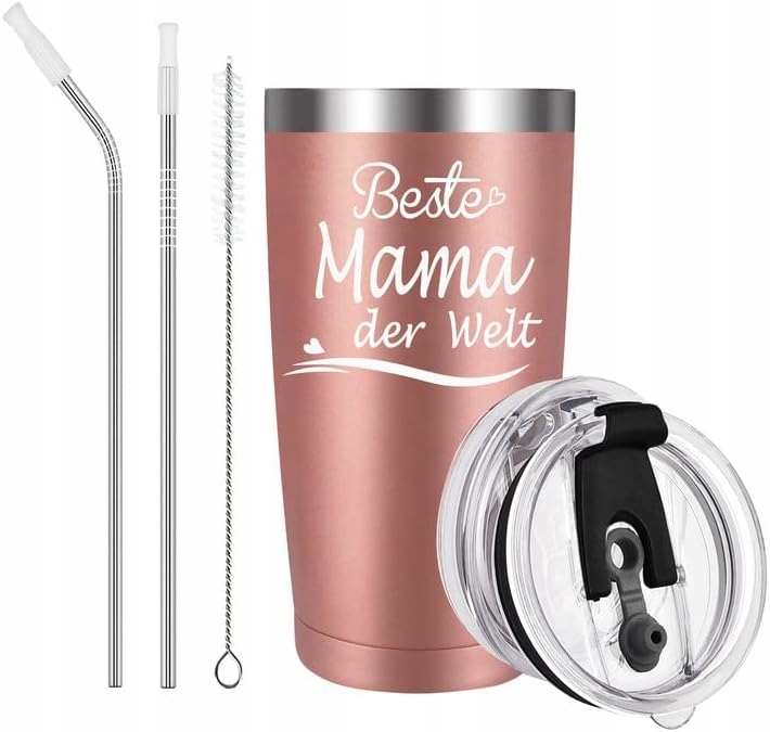 600-ml-thermosbecher Aus Doppelwandigem Edelstahl Mit 2 Strohhalmen Und Einem Reinigungstuch