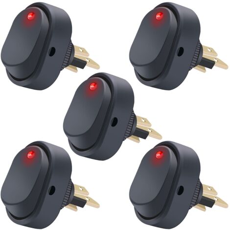 5er-pack Runde Led-wippschalter 12v 30a Spst 3-polig Ein/aus Für Auto Asw-20d-bu, Rot