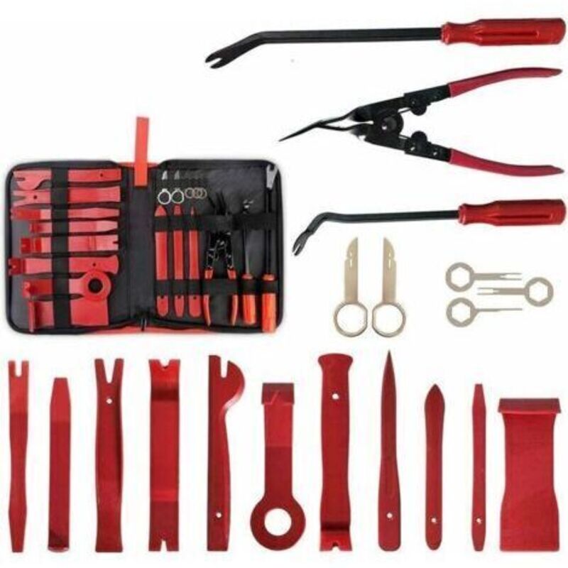 Kit De Démontage Auto 19 Outils - Garnitures & Audio - Rouge Et Professionnel