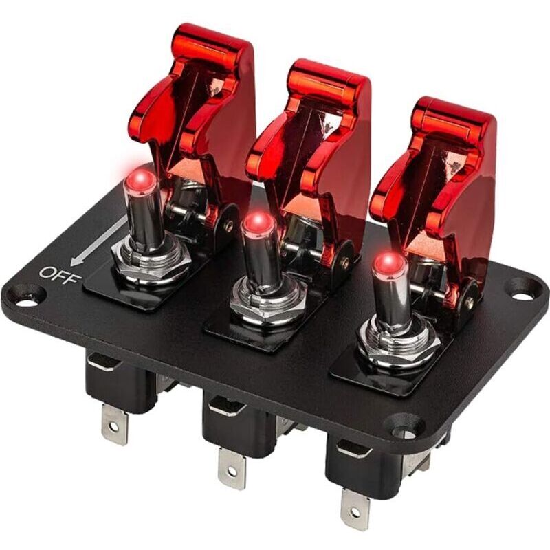 12v 20a Wippschalter-bedienfeld Für Autos – 3 Rote Led-schalter Mit Notabdeckung