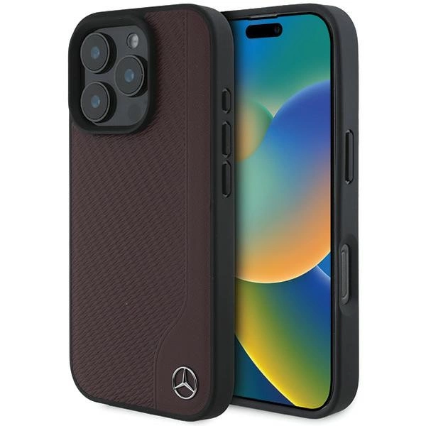 Mercedes Mehmp16l23rbgvr Iphone 16 Pro 6,3 Zoll Rote/rote Hartschalen-hülle Mb Holzimitat Leder Magsafe