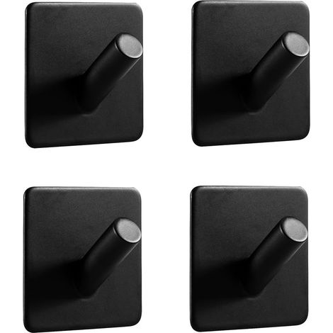 Set Mit Vier Selbstklebenden Wandhaken Für Badetücher. Kein Bohren Erforderlich. Aus Edelstahl Sus304. Selbstklebender Handtuchhalter Für Bad/küche. Schwarz.
