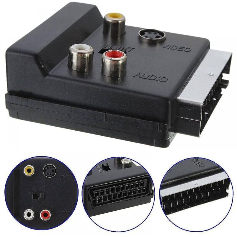 21-poliges Scart-auf-rca- + S-video-adapterkabel Mit Eingangs-/ausgangsschalter – Hochwertiges Schwarzes Av-kabel