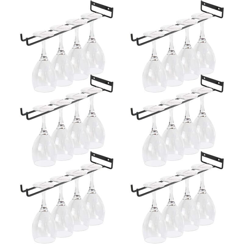 Hängendes Weinglasregal Aus Schwarzem Metall – Set Mit 6 Unterbau-weinglashaltern, 30 Cm Hoch, Ideal Für Küchen Und Bars
