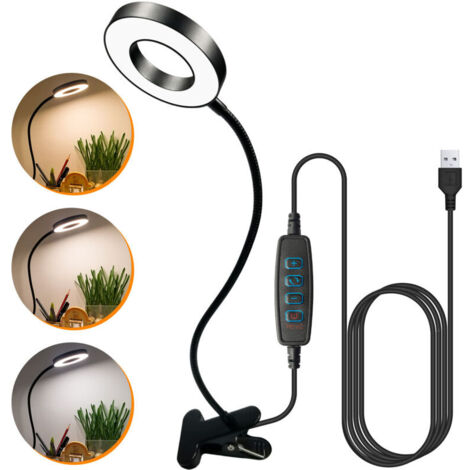 Led-klemmleuchte, Usb-betrieben, Flexibel Verstellbare Und Faltbare Leselampe Mit Klemme, Weiches Licht, Augenschutz Mit 3 Beleuchtungsmodi Und 10 Helligkeitsstufen, 7 Watt (schwarz)