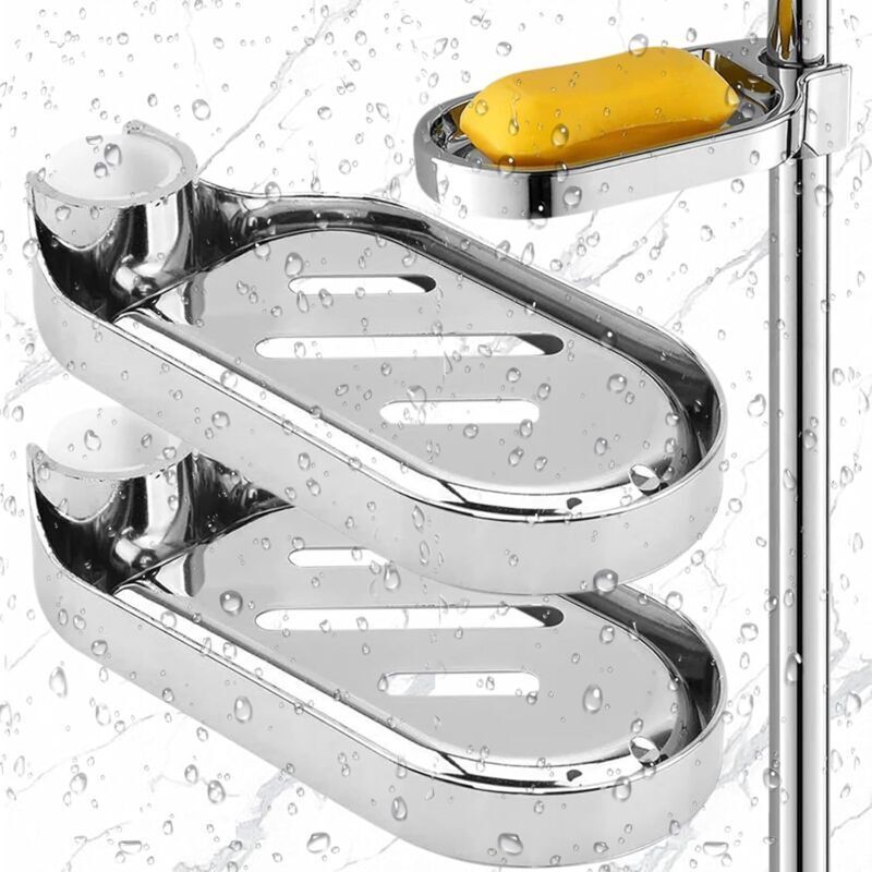 Verstellbare, Wandmontierte Seifenschale Für Duschstangen – Set Mit 2 Schwamm- Und Seifenhaltern, 25 Mm Befestigungsdurchmesser