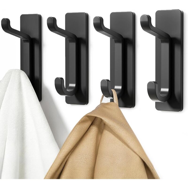 Klebe-wandhaken, Handtuchhalter Für Bad Und Küche, Klebe-garderobenhaken, Wandclip Ohne Bohren, Wasserdicht, Rostfrei, Schwarz, 4 Stück