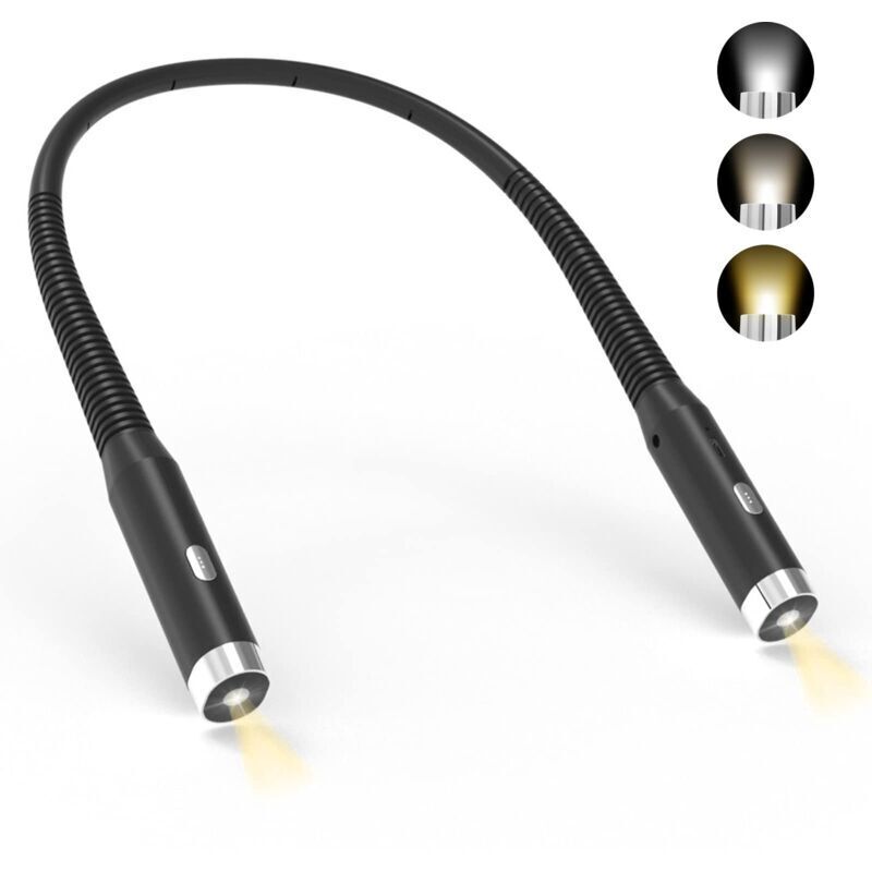 Wiederaufladbare Led-leselampe, 3 Helligkeitsstufen, 360° Flexibel, Für Reisen Und Camping