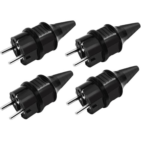 Standard-stecker (4er-pack) Mit Gummischutzkontakt, Schutzart Ip44, Wasserdicht, 250 V/16 A, Schwarz