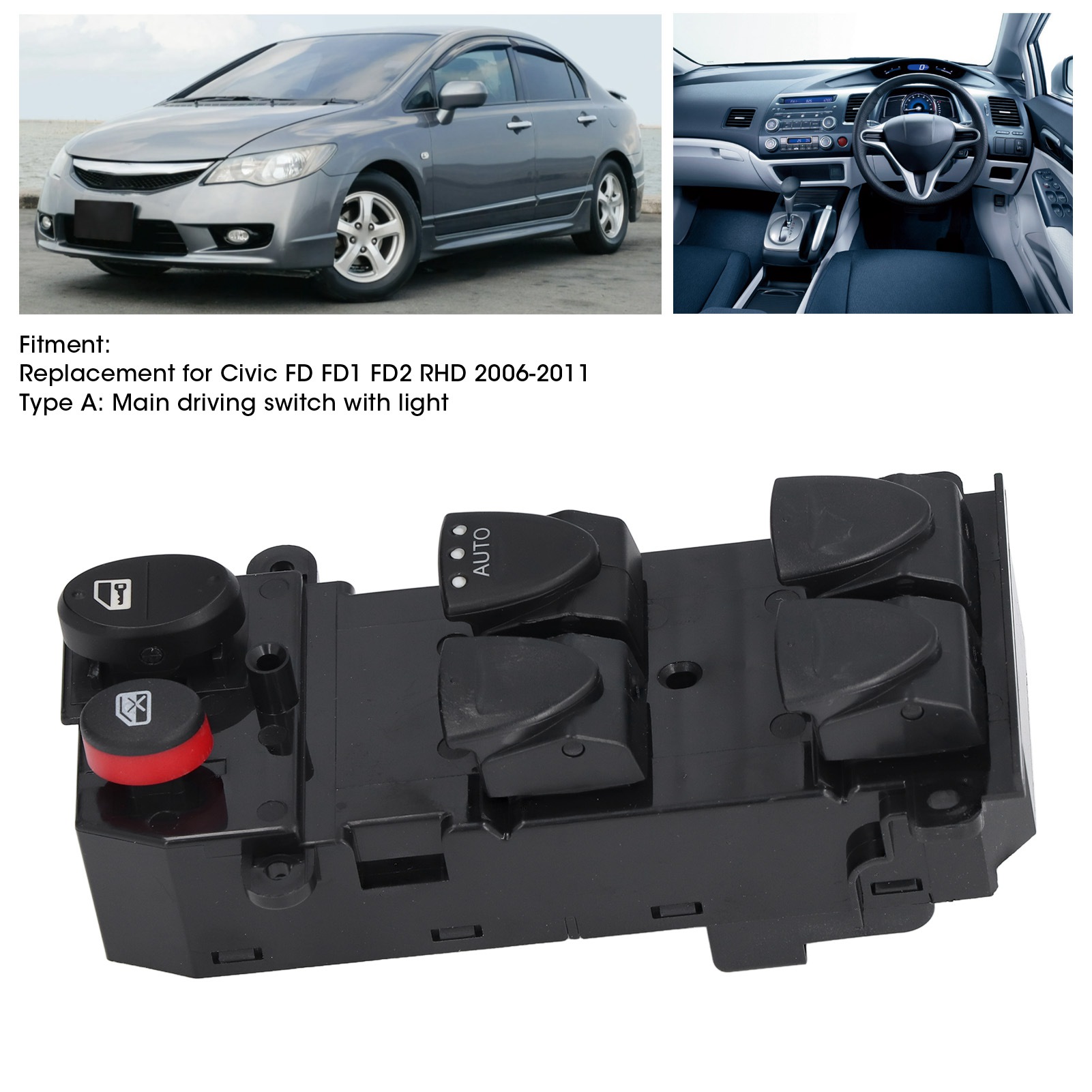 Fensterheberschalter 35750snau11 Schwarz Abs Für Honda Civic Fd Fd1 Fd2 2006-2011 Rechtslenker