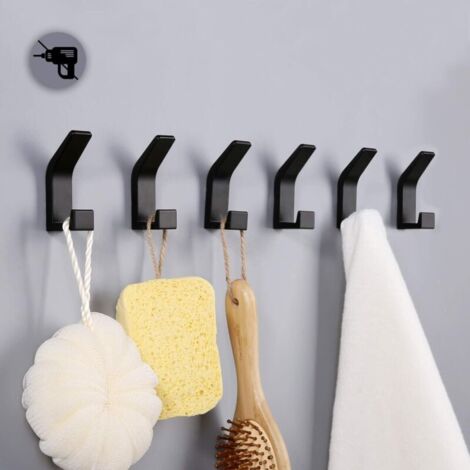6-teiliges Set Doppelter Handtuchhaken, Selbstklebende Wandhalterung Für Küche, Bad, Büro, Kleiderschrank, Aluminium, Schwarz